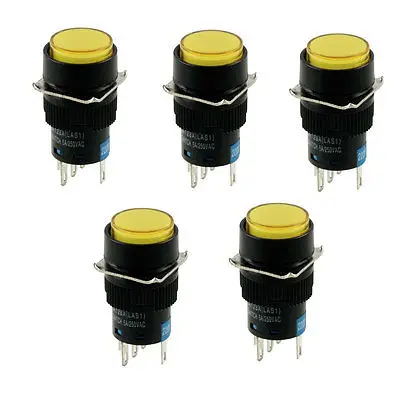 

AC 220V Yellow Lamp Panel Mount 1NO 1NC Latching Round Push Button Switch