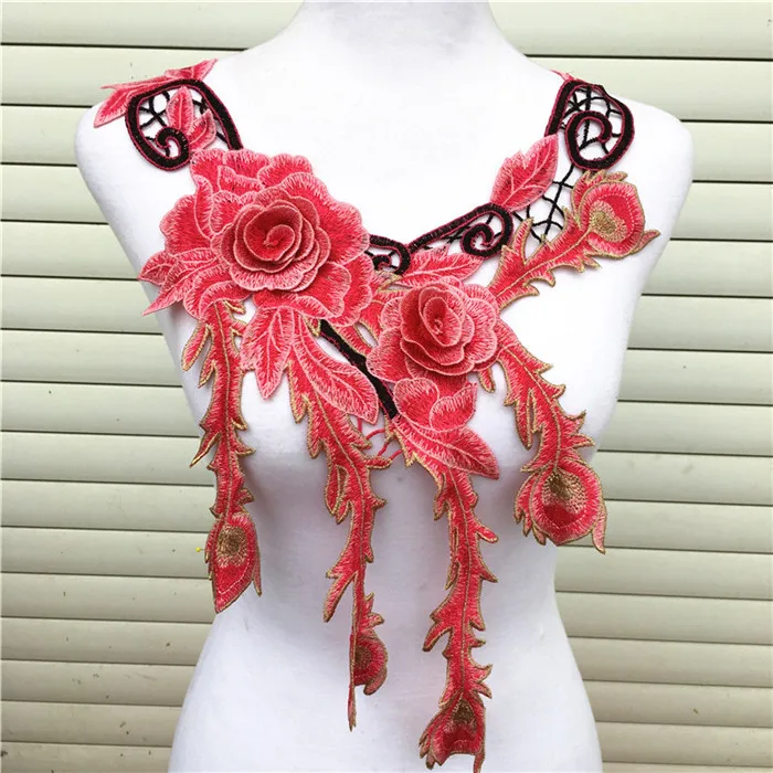 1pc Pink Series Lace Neckline Collar Flower and Heart Venise Lace Applique Trim, Lace Fabric Sewing Supplies Scrapbooking