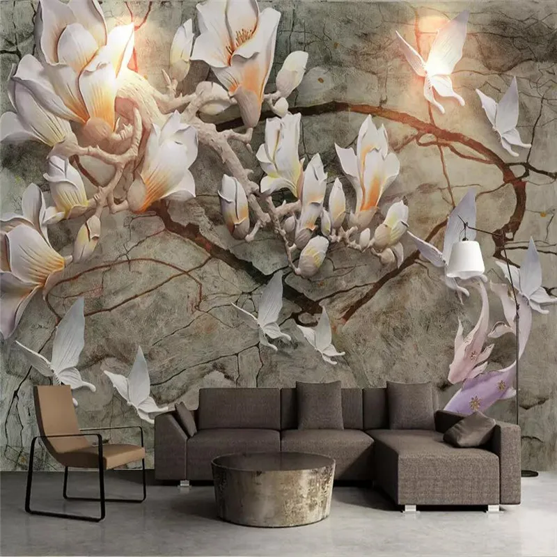 

Custom Mural Wallpaper Three-dimensional Magnolia Map Professional Production Murals Custom Home Background Wall