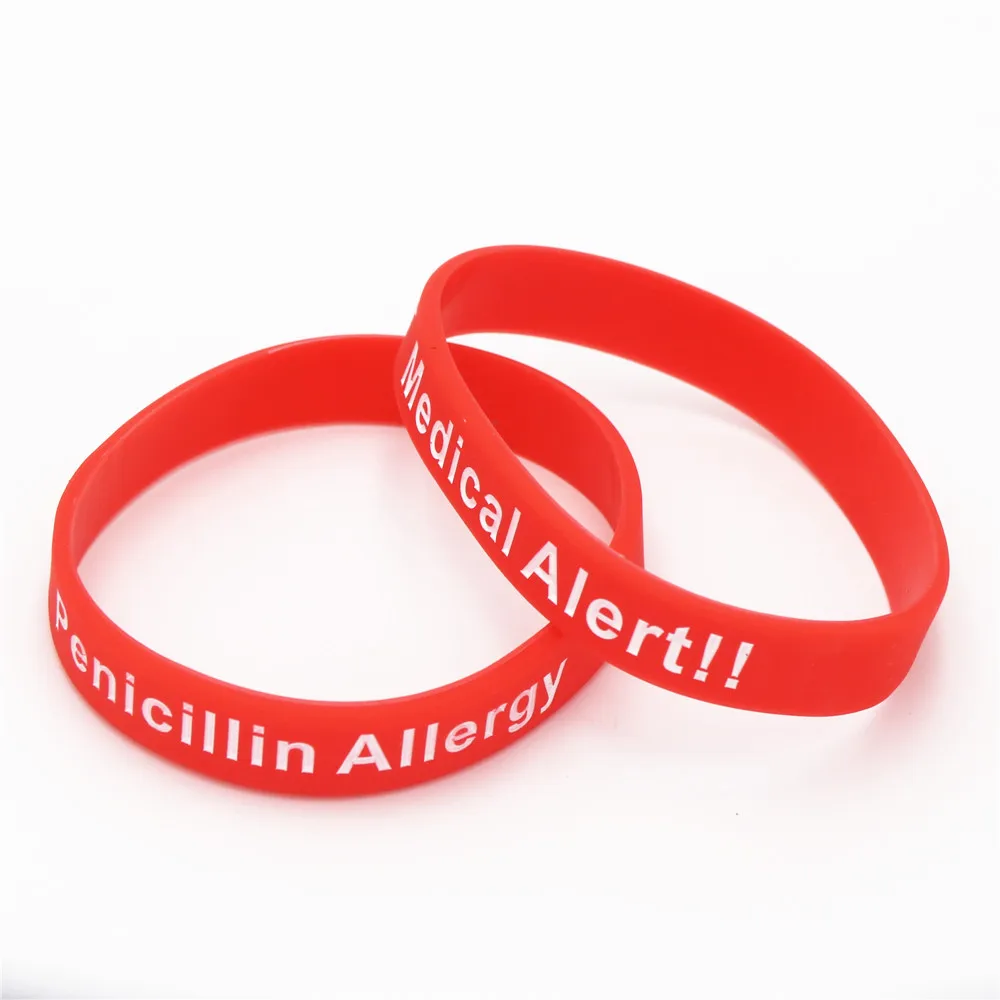 1PC Hot Sale Bracelets Medical Alert Penicillin Allergy Silicone Wristband Armband Nurse Bangles Adult 3 Colours Gift SH093