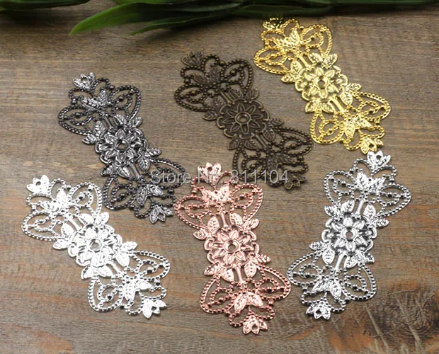 31x79mm Multi-color Plated Brass Metal Blank Filigree Flower Links Wraps Connectors DIY Jewelry Findings Connectors