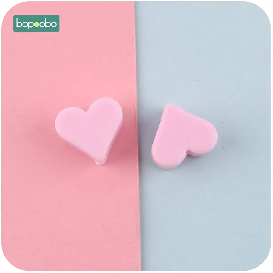 Bopoobo Silicone Beads Heart-shaped 10pc 14mm Food Grade Teether Diy Jewelry Sensory Toys Necklace Or Bracelet Baby Teether