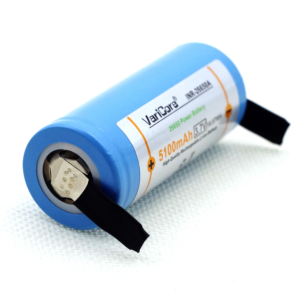 1 pcs. VariCore 26650 lithium battery, 3.7 V 5000 mAh rechargeable battery, 26650-50A  for flashlight, blue+Welding (DIY nickel)