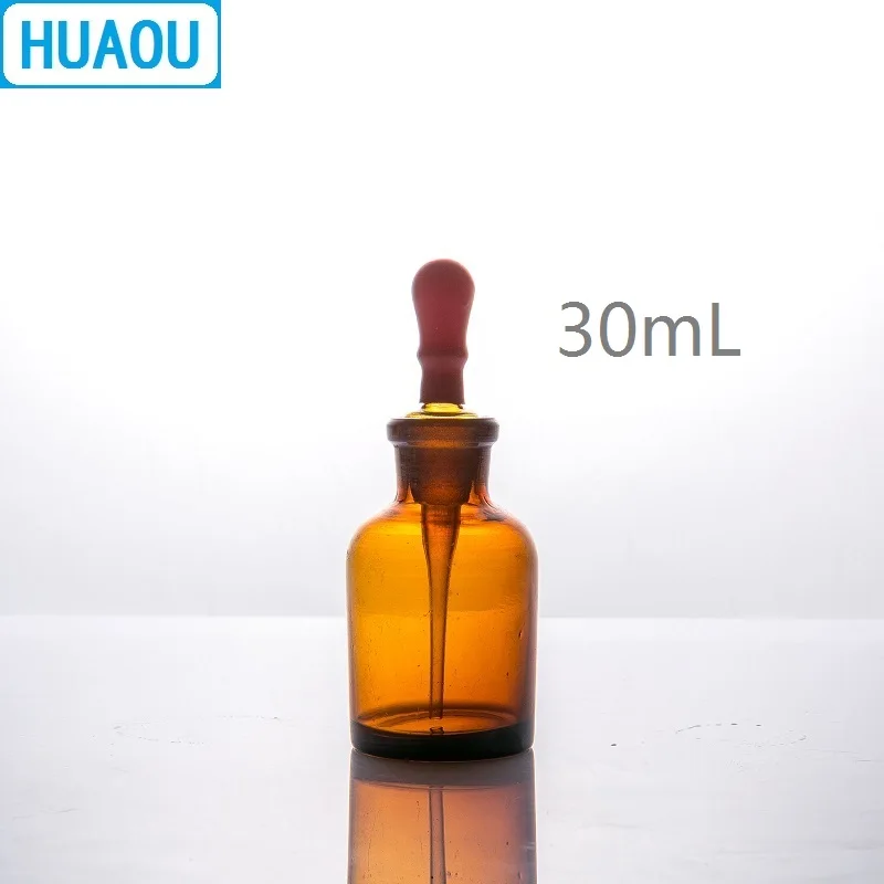 HUAOU 30mL Dropping Bottle Brown Amber Glass with Ground in Pipette and Latex Rubber Nipple Laboratory Chemistry Equipment