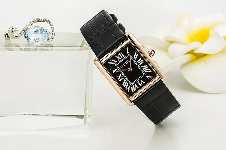 GUOU authentic Korean Edition watch rectangular belt retro Rome scale quartz watch wholesale