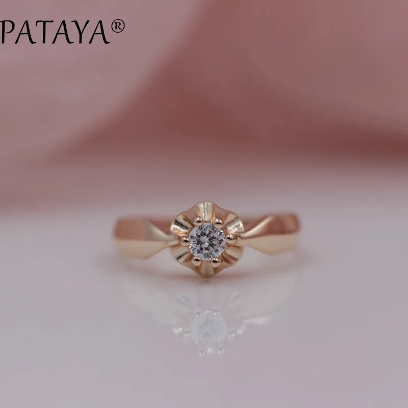 PATAYA New Arrival Women White Round National Zirconia Ring 585 Rose Gold Color Ring Special Offer Female Wedding Trendy Jewelry