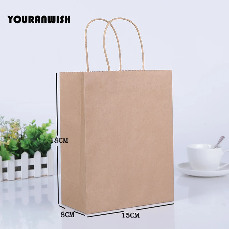 20pcs/lot White Pink Purple Sky Blue Coffee Kraft paper Gift bag with handle wedding birthday party gift package bags