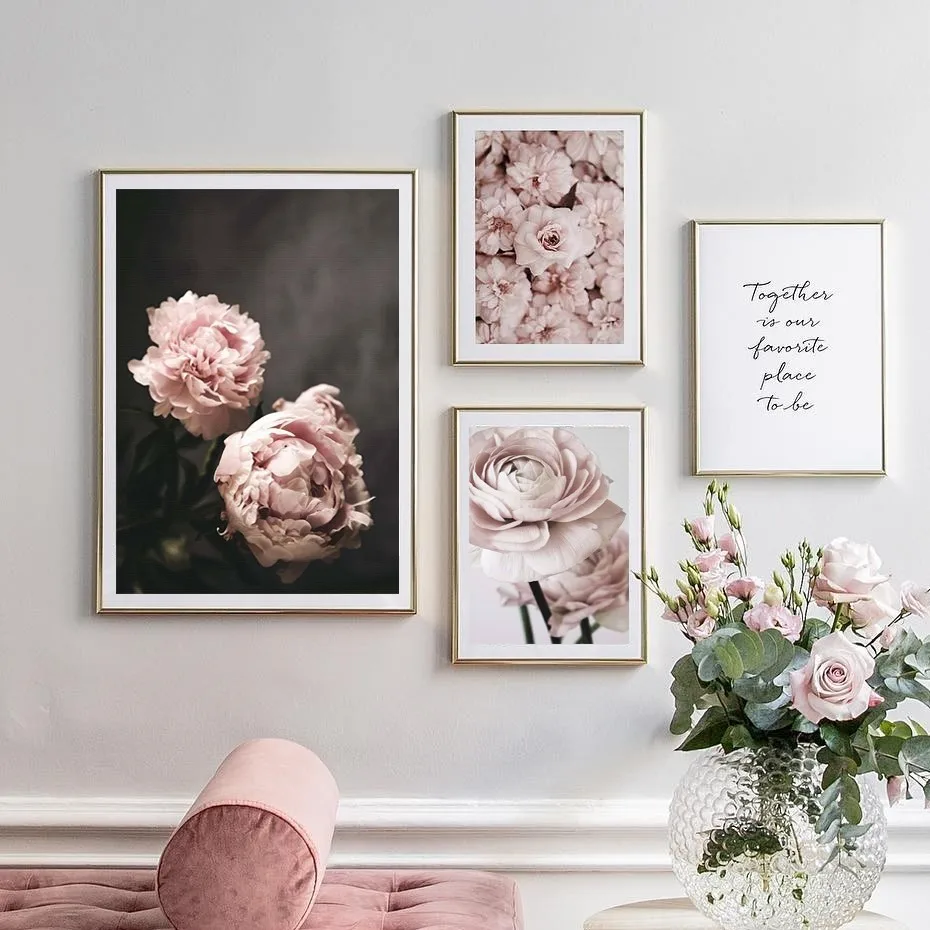 

Modern Romantic Light Pink Peonies Flowers Canvas Paintings Gallery Posters Prints Wall Art Pictures Bedroom Interior Home Decor