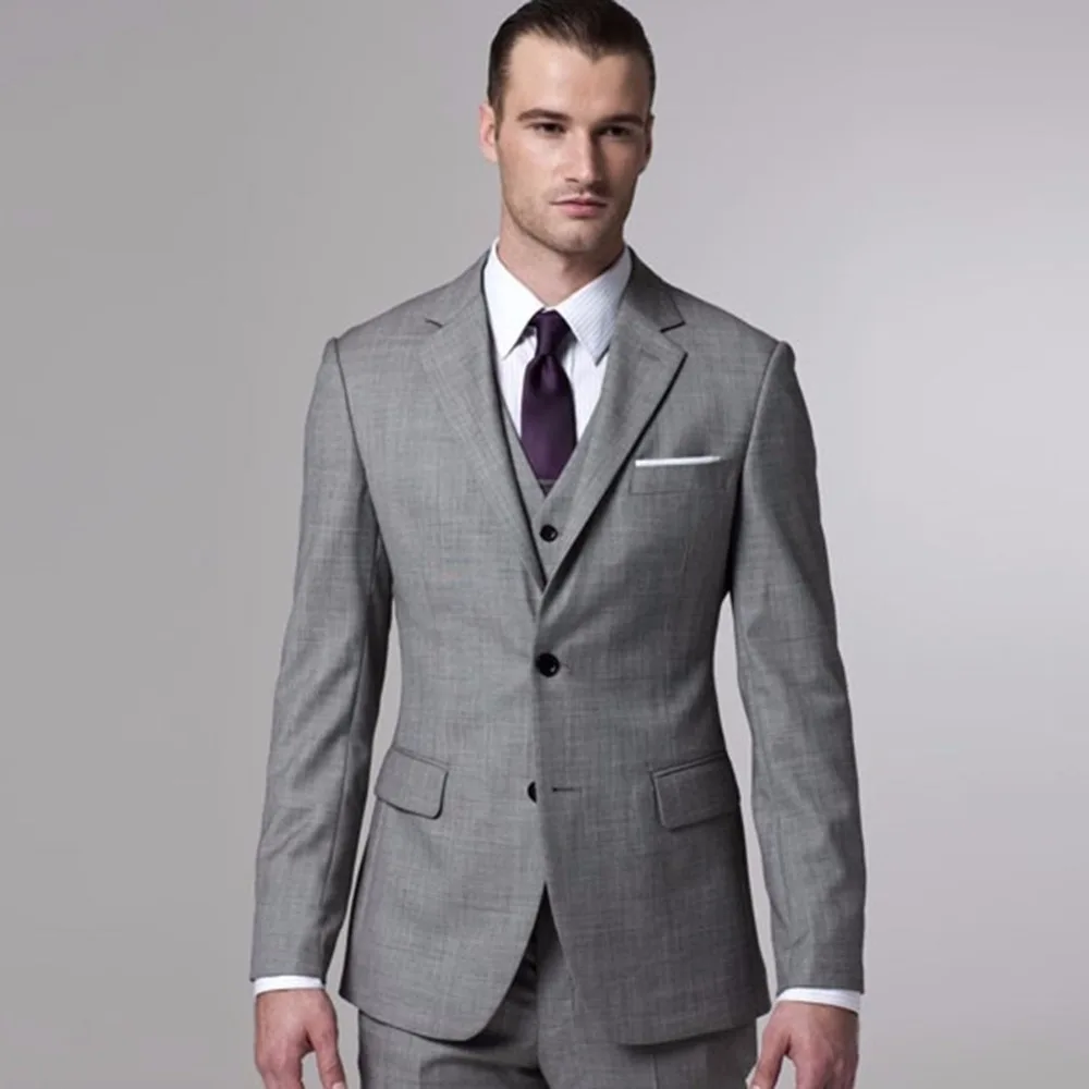 Gray Sharkskin Man Suits Custom Made Grey Two-Toned Woven Wedding Suits For Men Bespoke Vintage Gray Tuxedo Gray Wedding Tuxedo