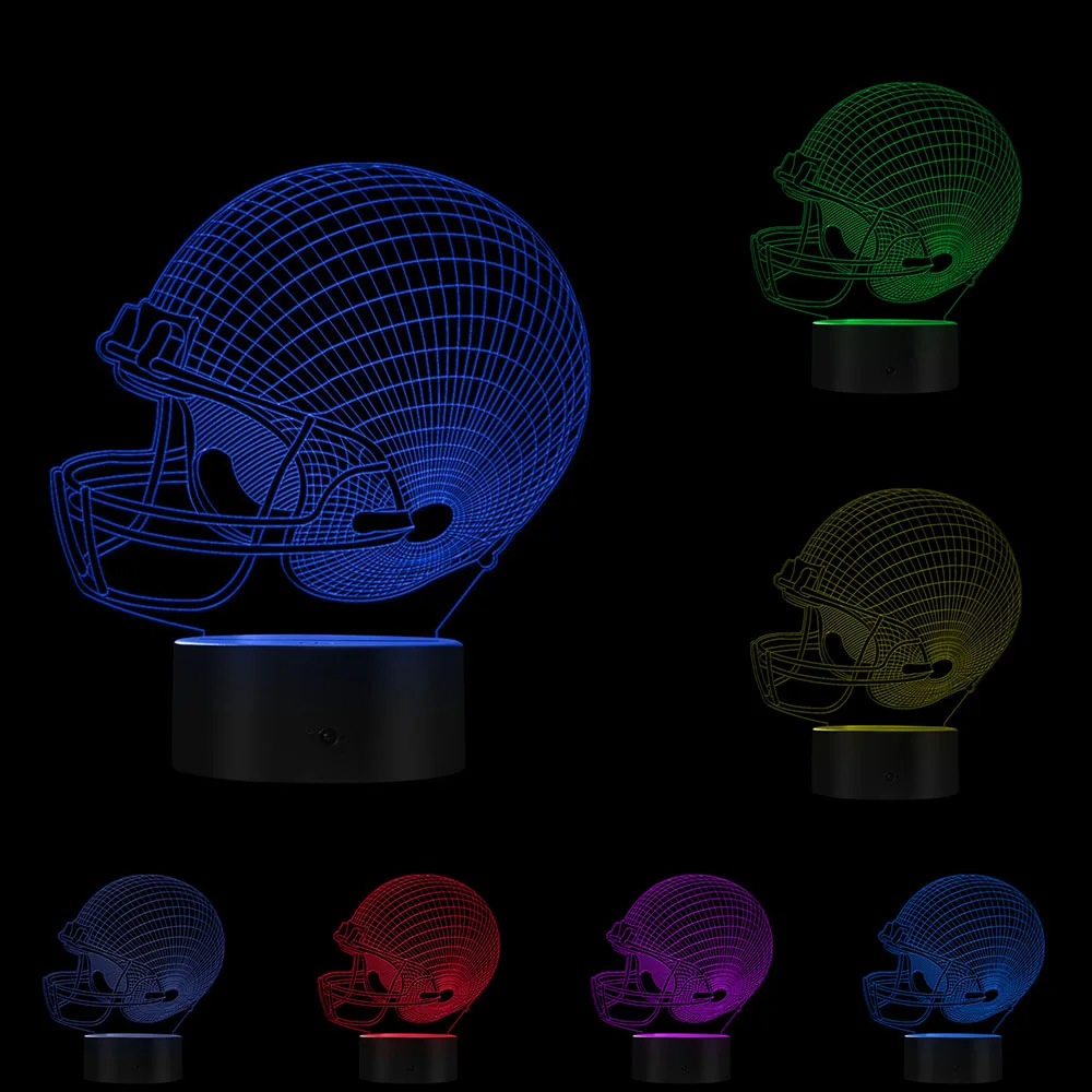 3D Night Light Home Decor ตารางโคมไฟสีเปลี่ยน LED Light รักบี้หมวกตกแต่ง LED Light สำหรับกีฬา enthusiast