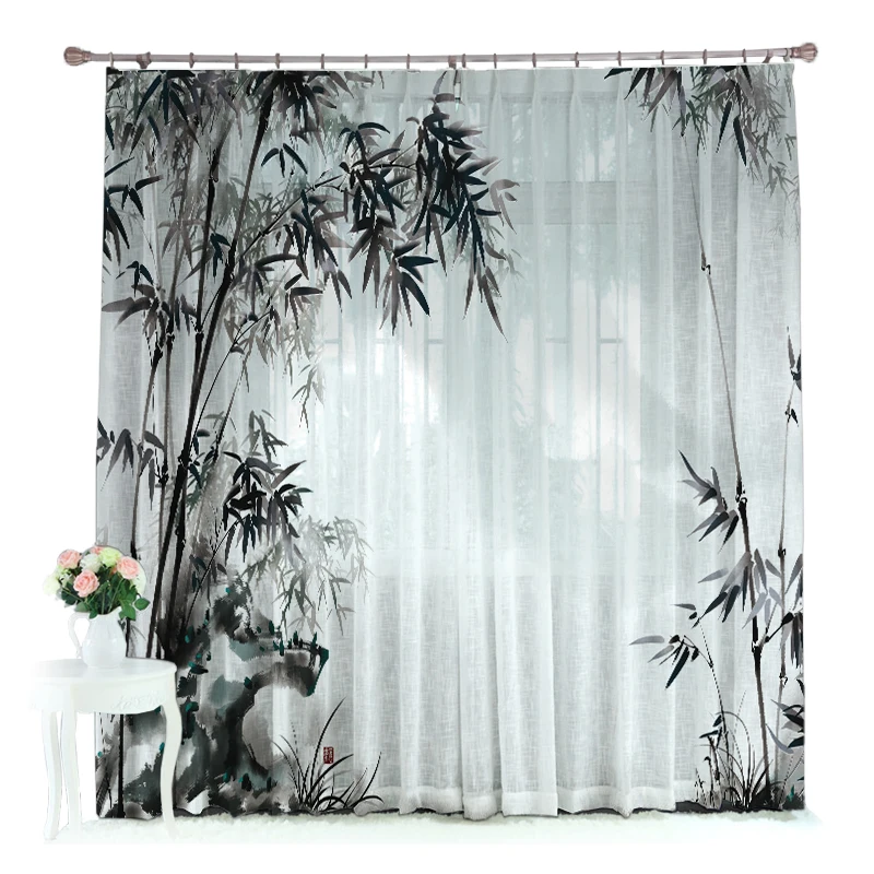 Semi-shade Translucent Windows and French Windows Yarn Sheer Bamboo Pattern Tulle Curtains Custom forLiving Room tt-0009