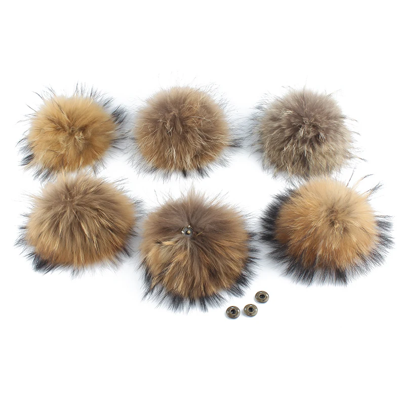 Wholesale Real Natural Raccoon Fur Pompom For Hat Big 15cm DIY Fur Pom Pom With Snap Handmade Genuine Fur Ball Accessories