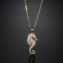 NEWBUY High Quality Copper Seahorse Pendant Necklace For Elegant Women Clear Cubic Zirconia Inlay Female Party Jewelry 4 Colors