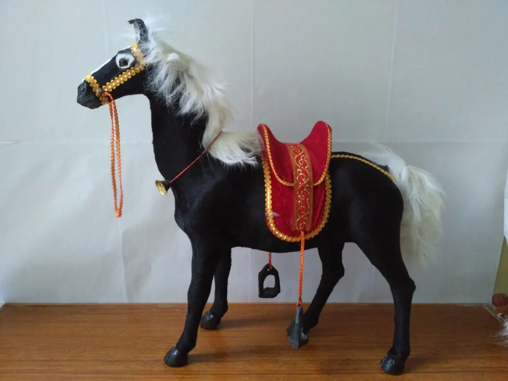 

Simulation black horse polyethylene&furs saddle horse large 45x46cm model home decoration gift d1919