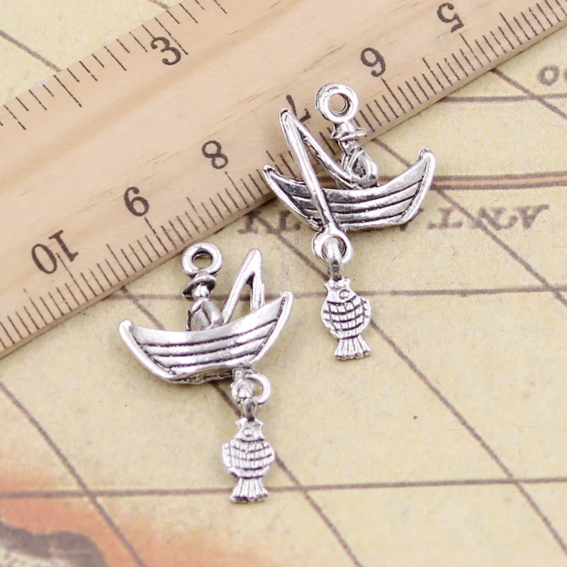 10pcs Charms Fisherman Fishing Boat 31x19mm Tibetan Silver Color Pendants Antique Jewelry Making DIY Handmade Craft