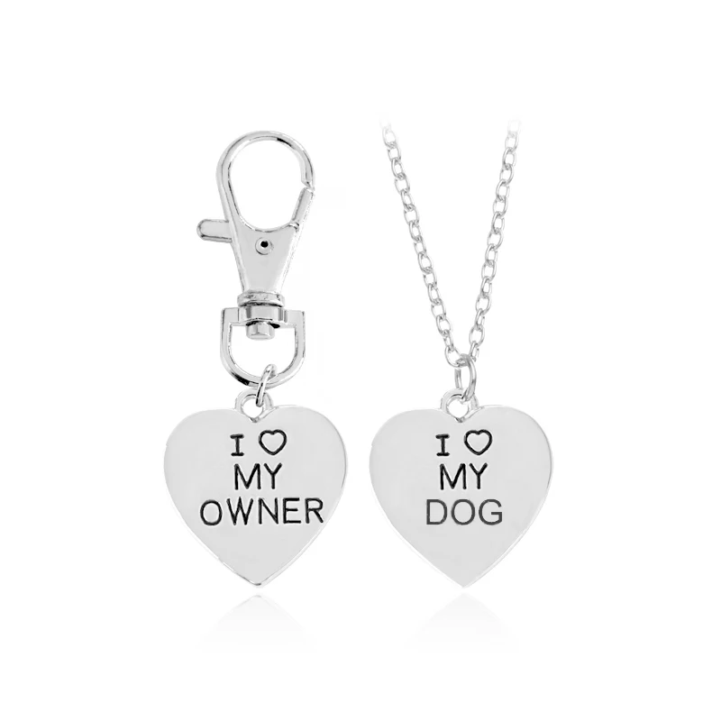 i love my dog owner Necklaces set for 2 heart Necklace keychain set bestfriend necklace keyring jewelry for pet lover