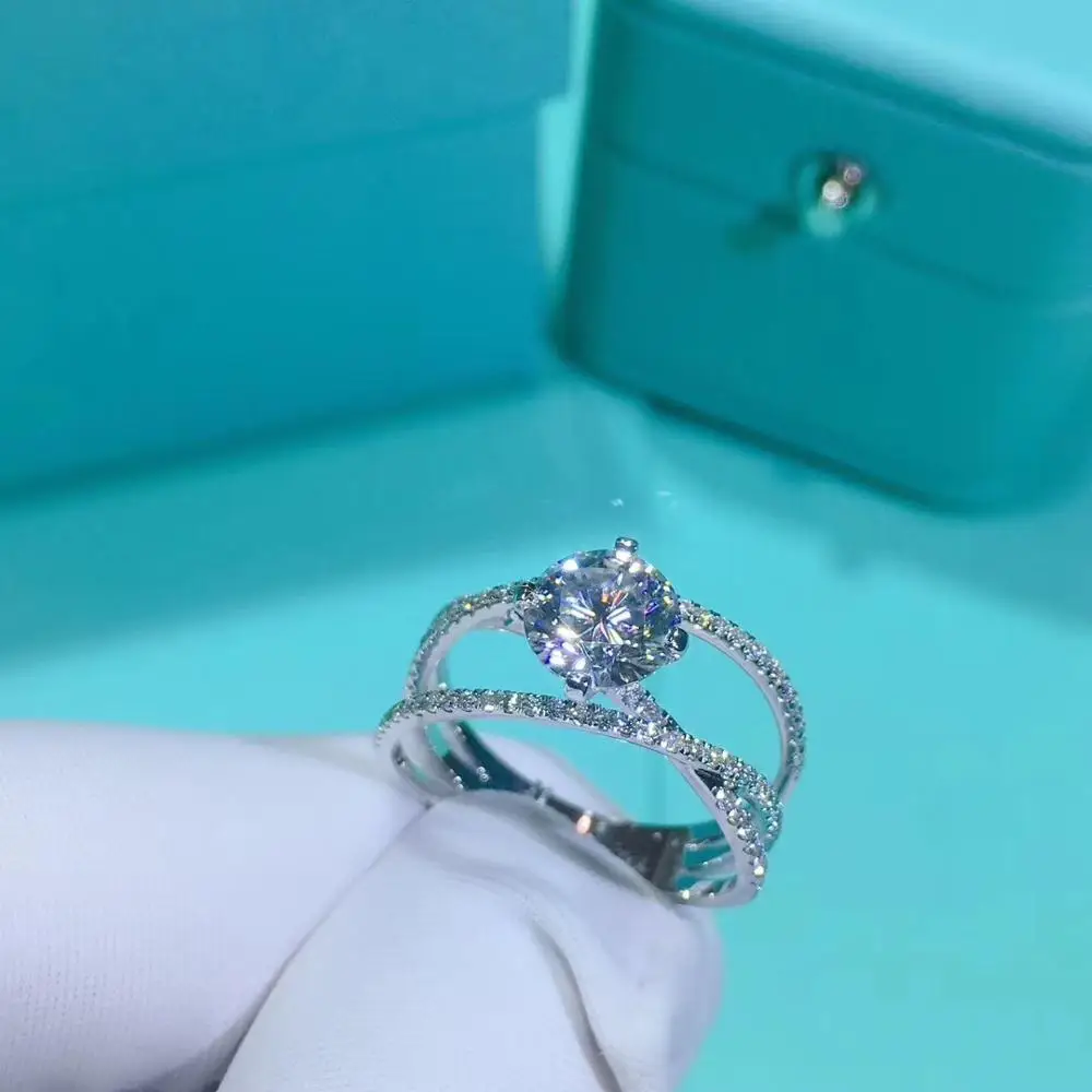 

Круглое Белое золото моиссанит кольцо 1ct 6,50 мм D VVS роскошное моиссанит Weding кольцо для женщин