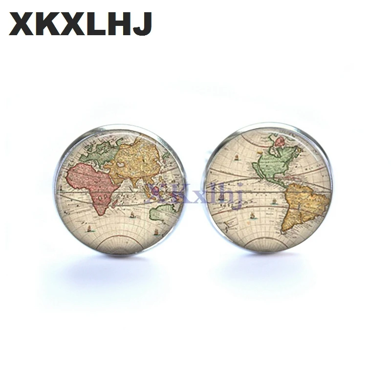 New World Map Pattern Cufflinks Men and Women Multicolored Earth Figure Shirt Business Cuff Links Personality Cufflinks Wedding