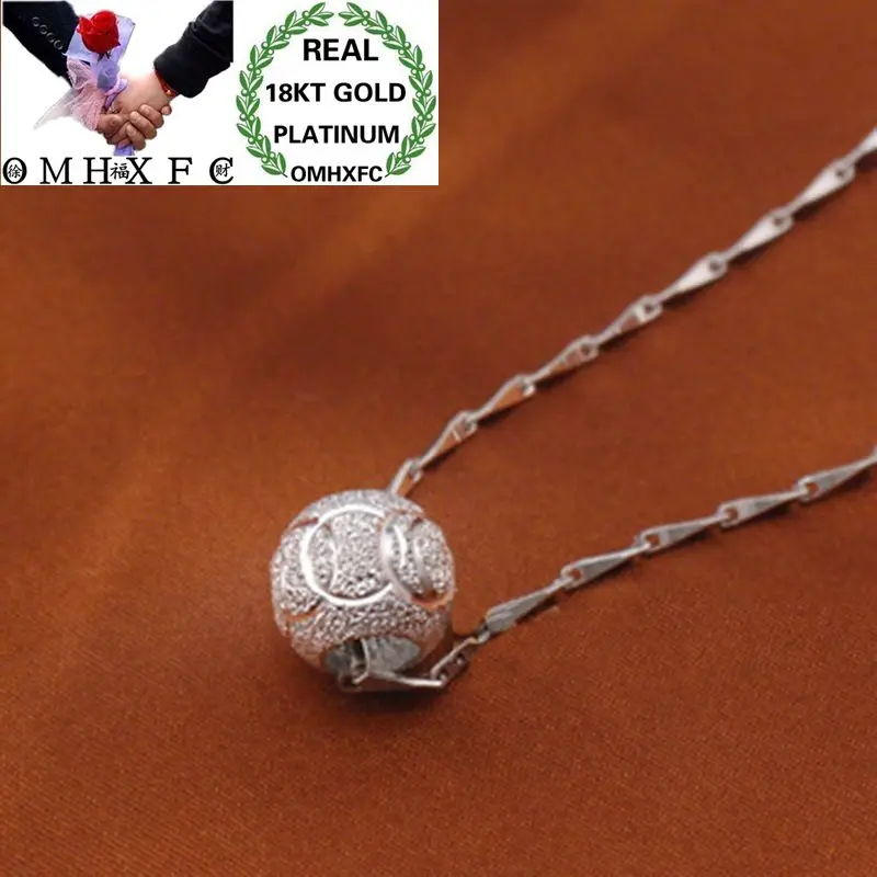 OMHXFC Wholesale European Fashion Woman Girl Party Birthday Wedding Gift Lucky Round Bead 18KT White Gold Charm Pendant PN130