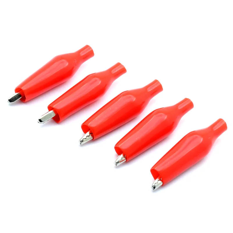 10pcs/lot 28mm Metal Alligator Clip G98 Crocodile Electrical Clamp for Testing Probe Meter Black and Red with Plastic Boot