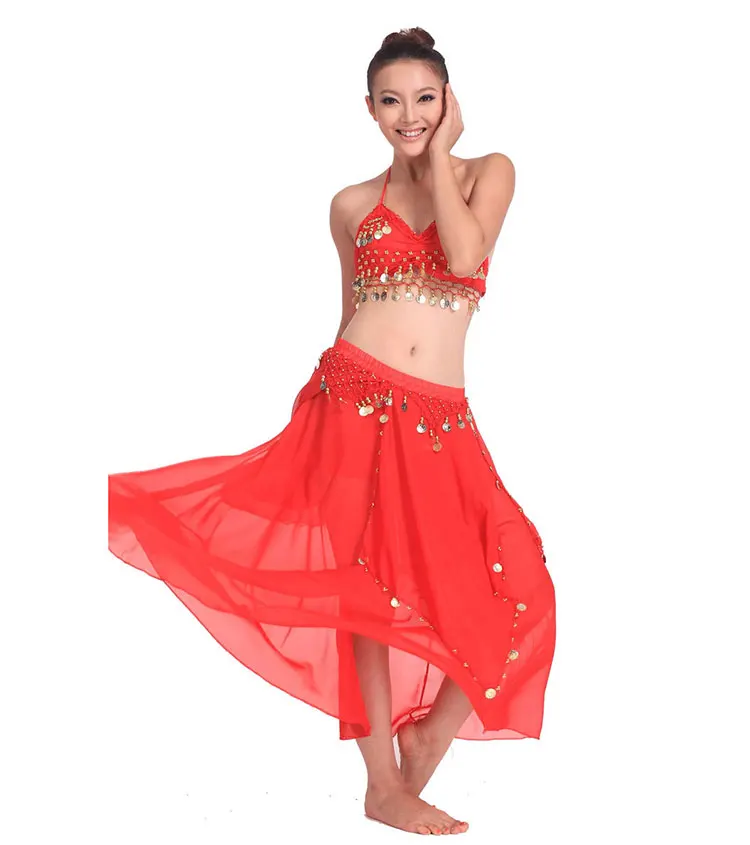 Belly Dancing Stage Performance Oriental Belly Dancing Clothes 2pieces Suit Top Shirt + Skirt Belly Dance Costume Set White