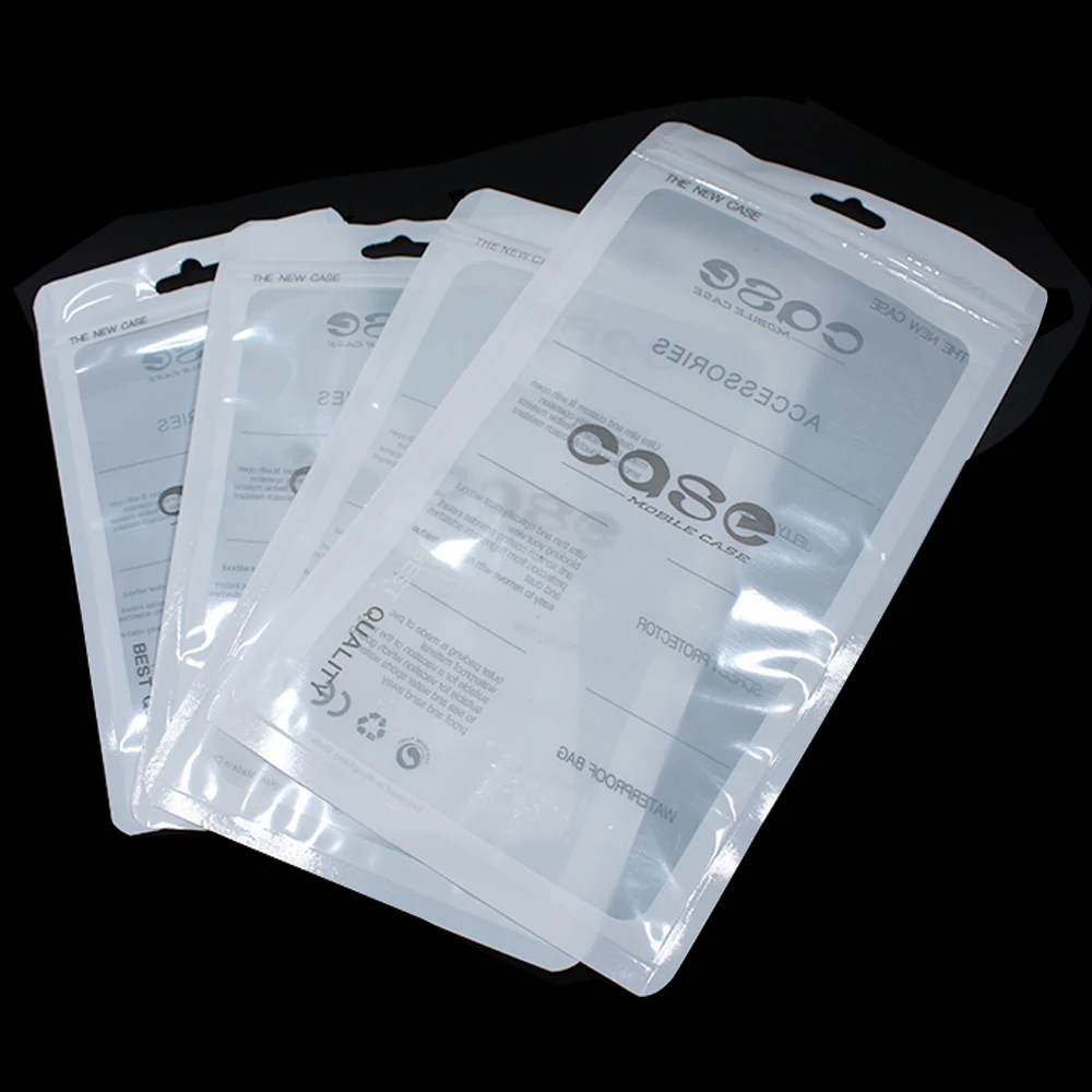 

200pcs/Lot White/Clear Plastic 4 Sizes Zip Lock Package Pouches For Mobile Phone Case Storage Poly Packaging Bag With Hang Hole