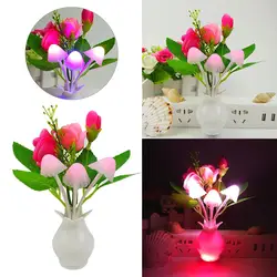 110-220V Rose Mushroom Shaped LED Night Light Induction Light Control Lamp Home Decoration Vase Socket Lamp Lighting Tool