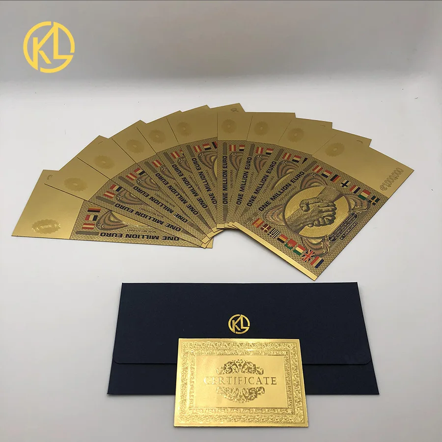 10pcs/lot Color Euro Banknotes 1 Million Euro Banknote in Gold foil commemorative banknote Value Collectible gift