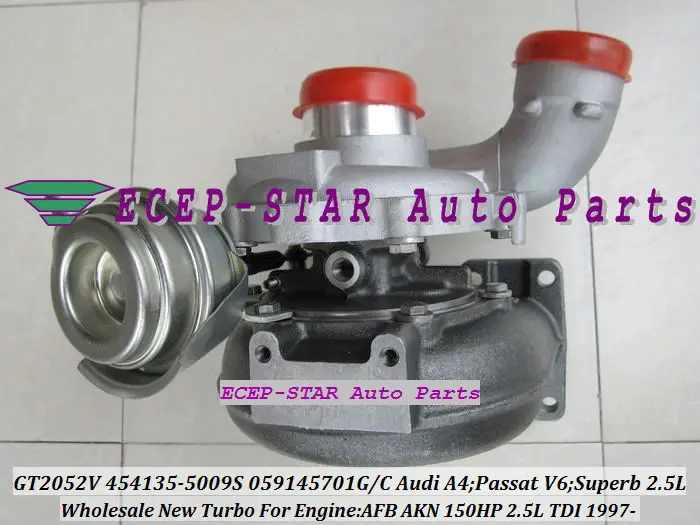 

Турбокомпрессор GT2052V 454135-5009S 454135 059145701G/C для AUDI A4 SKODA Superb VW PASSAT V6 1997- AFB AKN 2.5L TDI 150HP