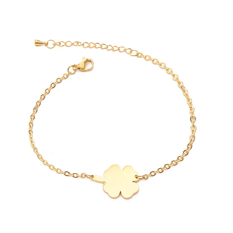 Stainless Steel Good Luck Wish Four Leaf Clover Bracelet For Women Best Friends Pulseras Bileklik Shamrock St. Patrick\'s Day