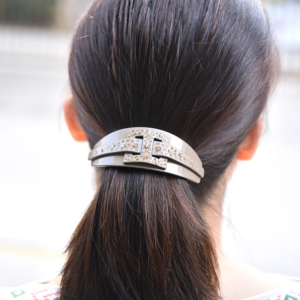 Women head wear cute hair clip vintage hair barrettes large ponytail holder rhinestone hair accessories for women