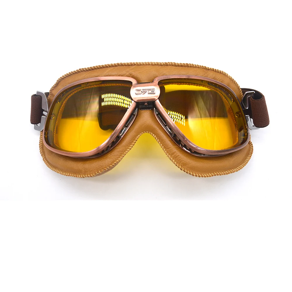 Motorcycle OTG Goggles Motorbike Retro Vintage Pilot Style Glasses Steampunk Face Mask Open Half Helmet Yellow