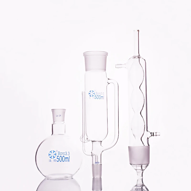 Khai thác bộ máy, với bulbed ngưng và thủy tinh mặt đất khớp, flask công suất 100 ml/150 ml/250 ml/500 ml/1000 ml/2000 ml/ 3000 ml