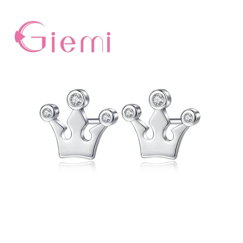 Women New Fashionable Solid 925 Sterling Silver Gorgeous Crown Design Stud Earrings Super Shinning Cubic Zirconia Jewelry