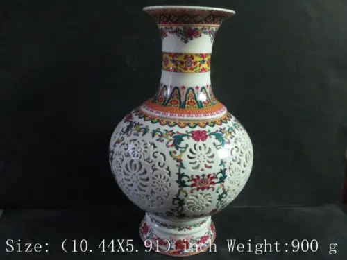 Elaborate Chinese Antique ceramic hollow-out peach flower bird auspicious designs vase