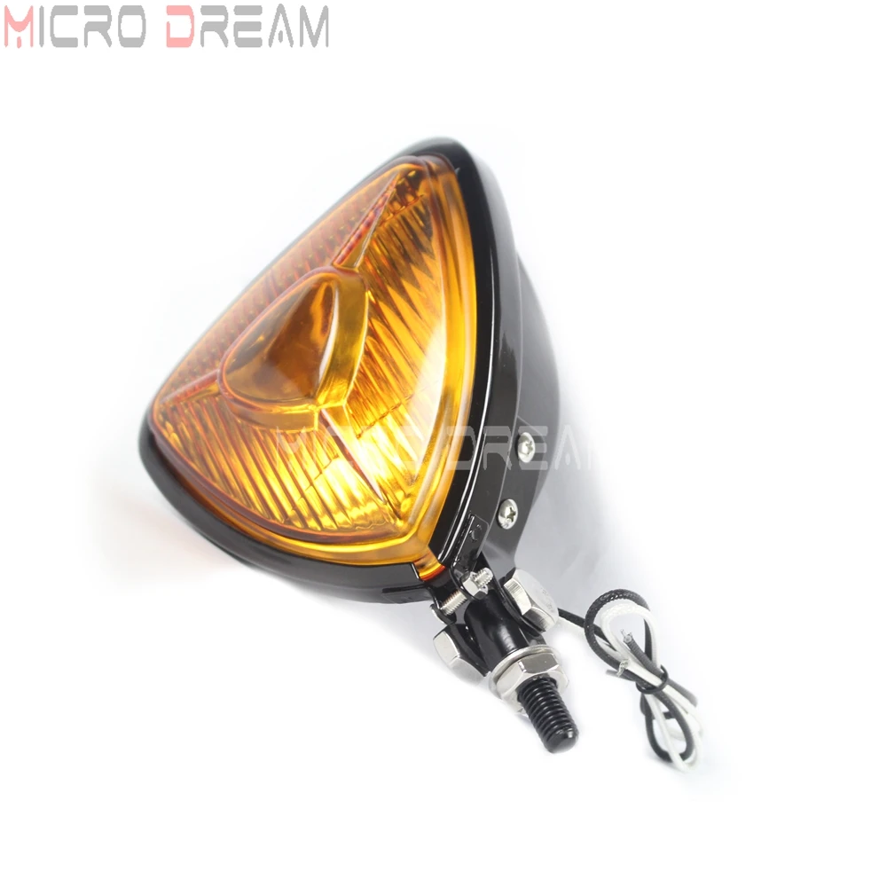 Motorcycle 12v 55w Vintage Head Lights Retro Triangle Yellow Lens Headlamp for Harley Chopper Cruisers Bobber Custom Headlight