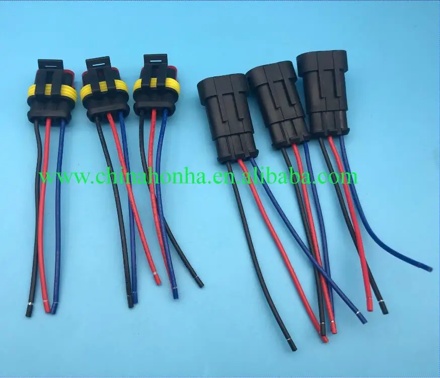 

5 Kit Black 3 Pin Way Car OEM Auto Vehicle Waterproof Electrical Connector Plug Adapter Wire 16-22 AWG Marine