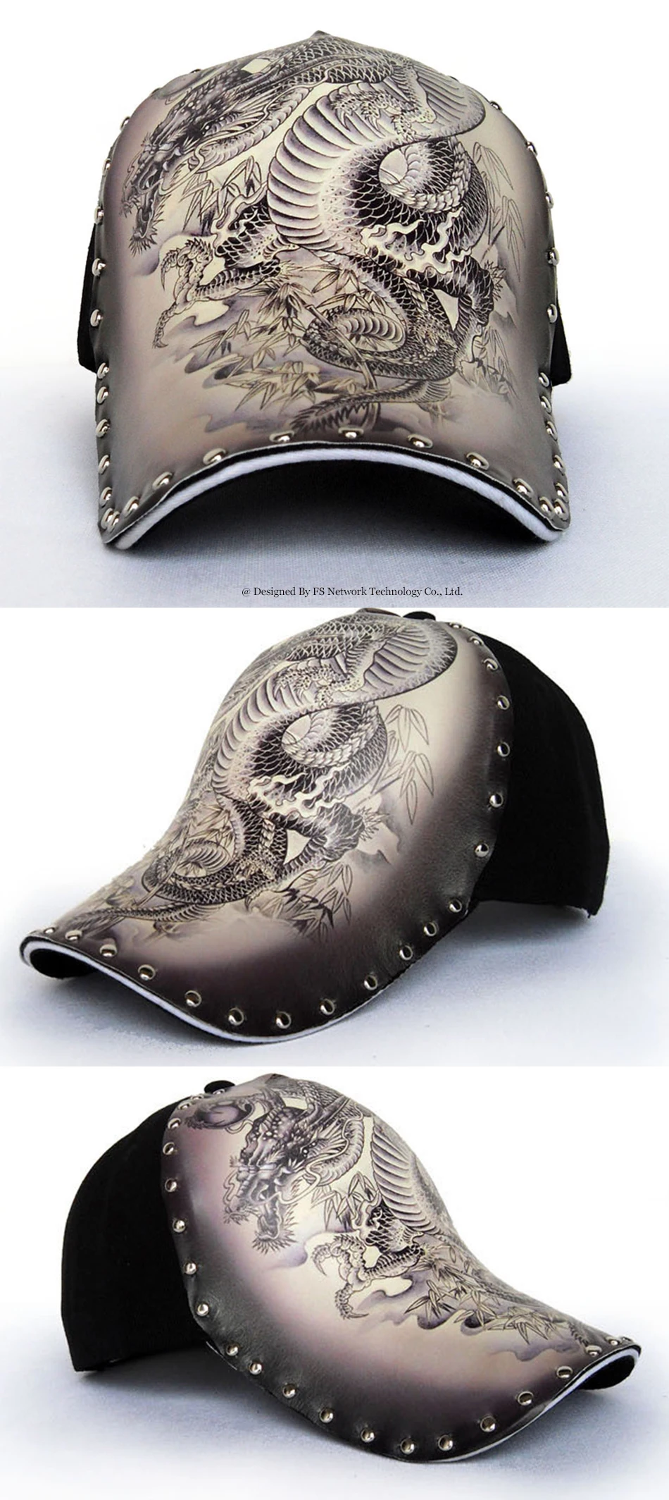 FS Winter 3D-Druck Baseballkappen mit chinesischem Drachen für Herren, Marken-Designer-Hut für Damen, Snapback Hip-Hop-Kappe mit Nieten, Herrenkappe – Detail 3