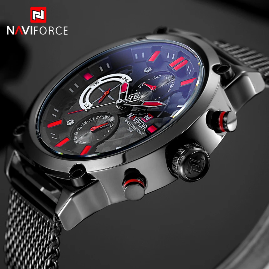 NAVIFORCE Luxury Brand Fashion Casual Watches Mens Full Stainless Watch Mesh Band Business Men Hour Quartz Wristwatch Male Clock