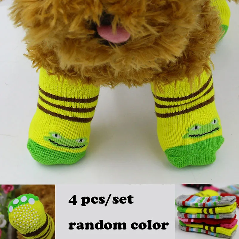 Cute 4 pcs/set Indoor Pet Dog Socks Soft Quality Cotton Warm Antiskid Paws Dirts Away Easy Washing Colorful Dog Cat Shoe Socks