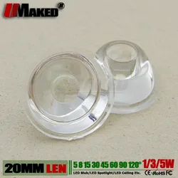 20MM LED Lens 1W 3W 5W High power light beads lense 5 8 10 15 30 45 60 120 Angle PMMA Smooth face led chips Cover for spotlights