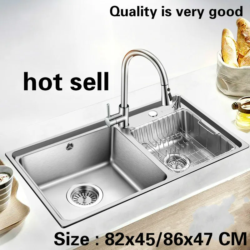 Free shipping Standard fashion kitchen double groove sink 304 food grade stainless steel hot sell big 820x450/860x470 MM