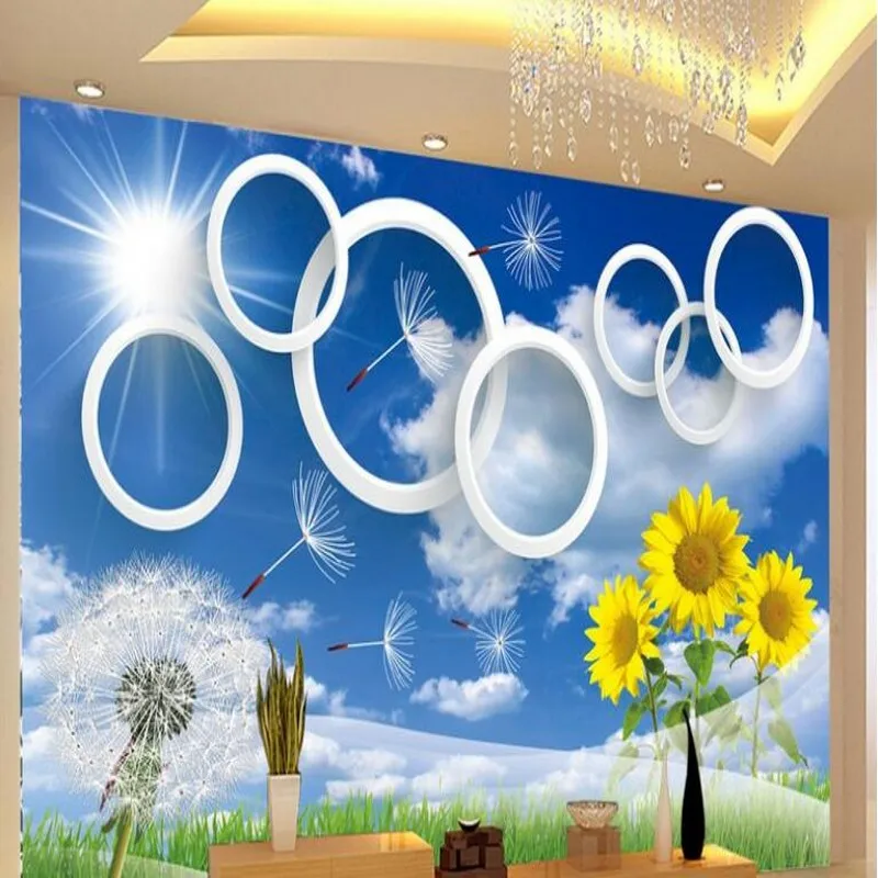 

wellyu Custom large frescoes under the sun dandelion blue sky sunflower background wall non - woven wallpaper papel de parede