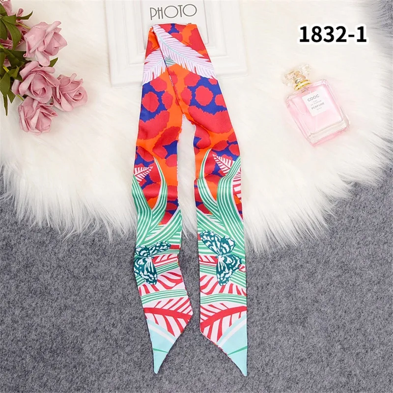 Butterfly Leaf Print Silk Scarf Luxury Brand Bag Scarf For Women Head Skinny Scarf Long Handle Bag Scarves Wraps Drop Shipping