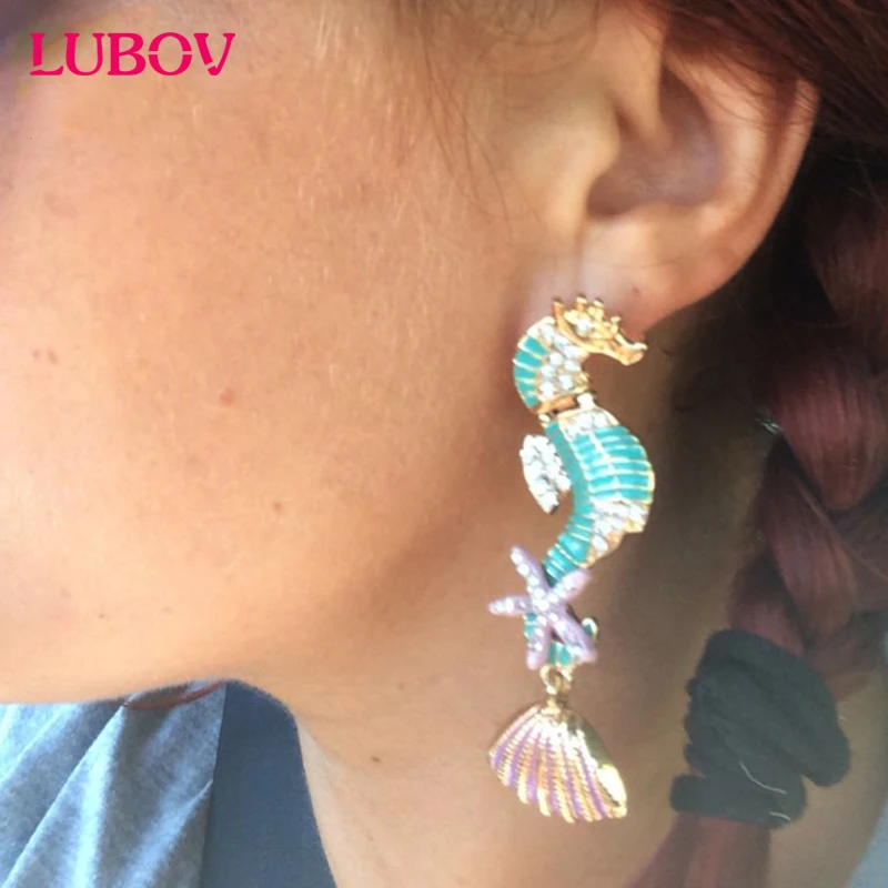 Women\'s fashion brand new arrival gorgeous colourful sea horses earrings
