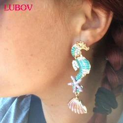 Women's fashion brand new arrival gorgeous colourful sea horses earrings