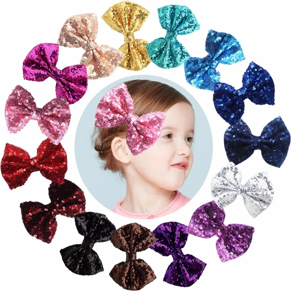 12Pcs Party Festival Girls Sparkling Bows Clips  6 Pairs Glitter Sequins 4\