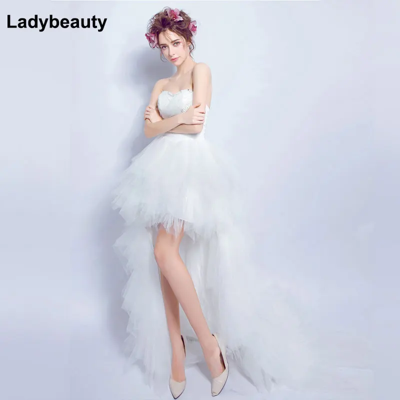 

Ladybeauty 2018 Low price Princess Wedding Dress Pleat Beads High/Low Wedding Growns Short Train Formal Dress
