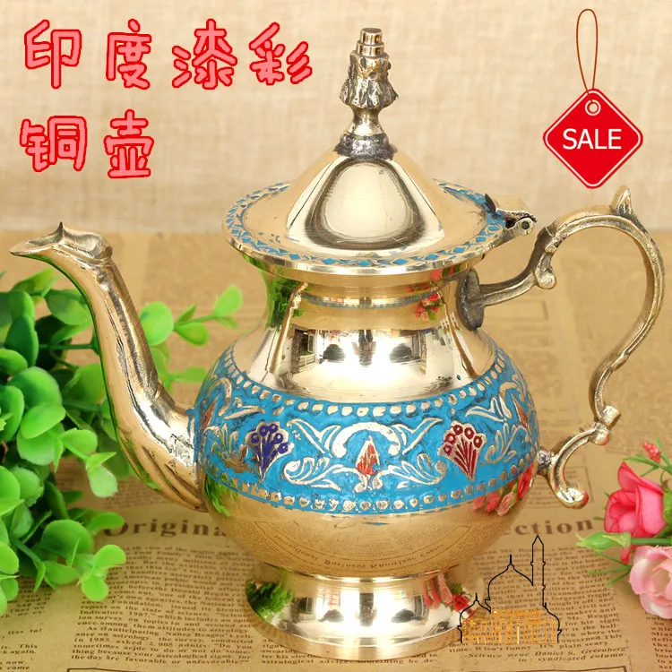 Pakistan India Bronze Brass painted carved tea pot national Halal Restaurant tableware pot pot kettle