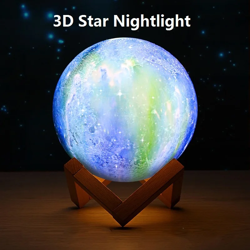 New Arrival 3D Print Star Moon Lamp 16 Colorful Change Touch Home Decor Creative Gift USB Rechargeable Night Light Galaxy Lamp